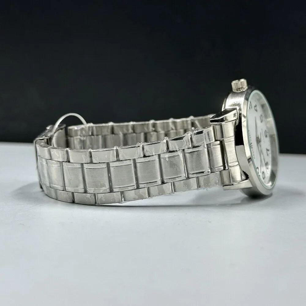 Montres Carlo Watch Men Silver Tone White Dial Round 38MM New Battery 8.25